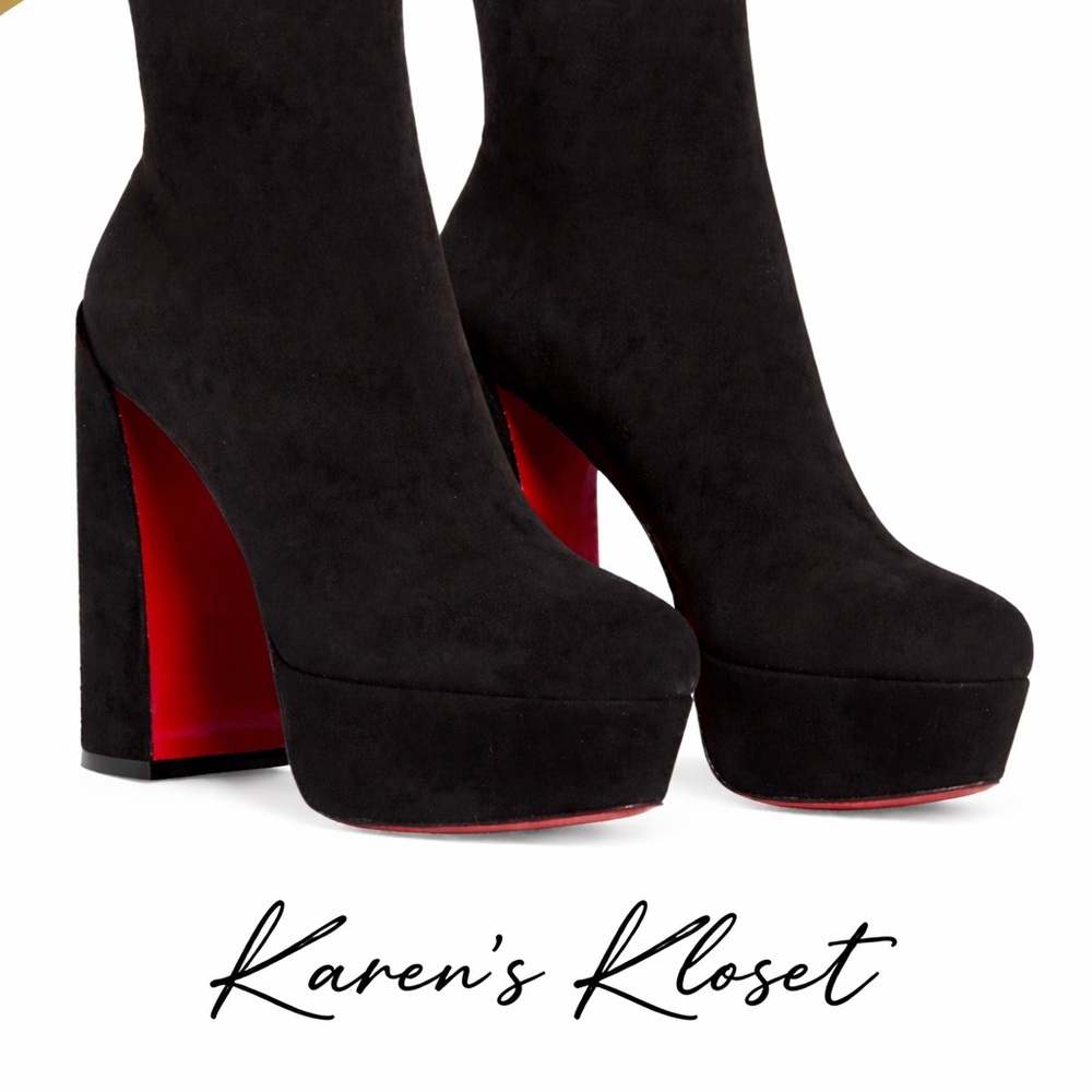 Christian Louboutin Black Suede Platform Ankle Boots with Red Soles - Picture 2 of 16